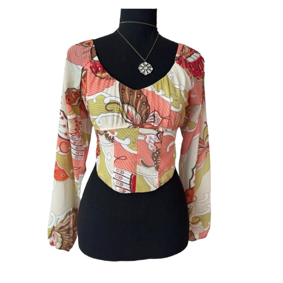 Rue21 Tops - Rue21 ~ Multicolor Paisley Print Long Sleeve Crop Blouse Tie Back Straps size S